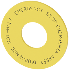 EMERGENCY STOP BACKING PLATE. YELLOW